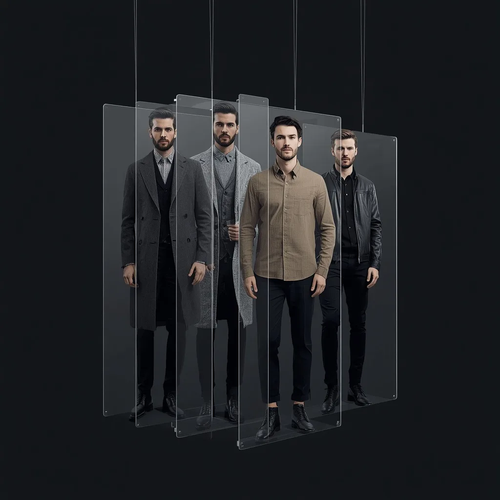 A Floating Glass Panel Collage of a High Fashion Man – AI prompt example