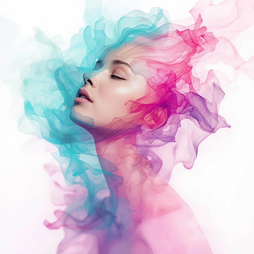 Abstract Water Color Swirls: A Woman's Fluid Expression – portrait prompts for women luxury editorial fashion — luxury editorial fashion & soft glam – AI generated example