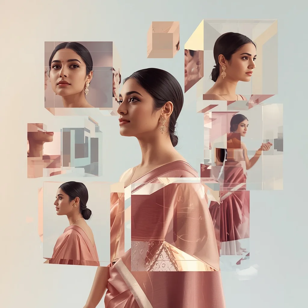 An Indian Woman's Light Cubes Traditional Elegance – AI prompt example
