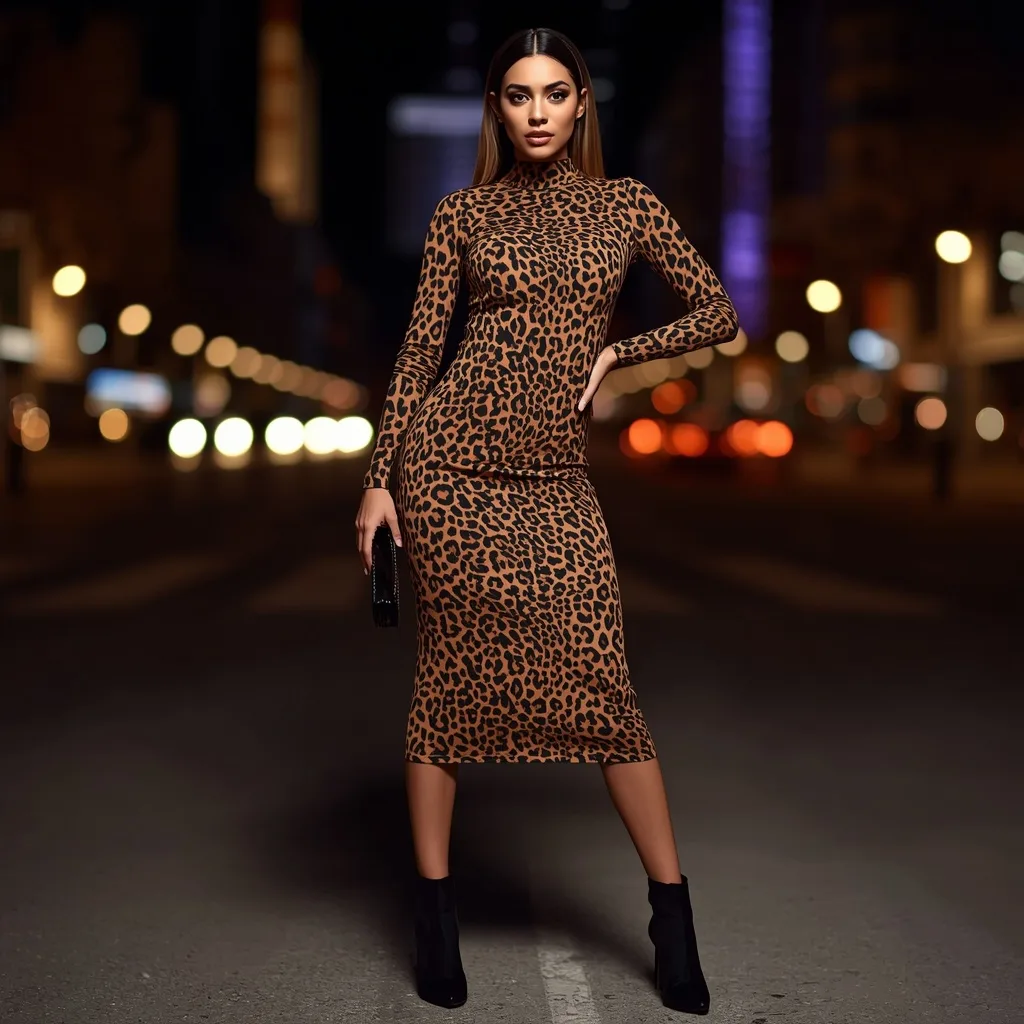 Bold Animal Print Bodycon Midi Dress for a Night Out – AI prompt example