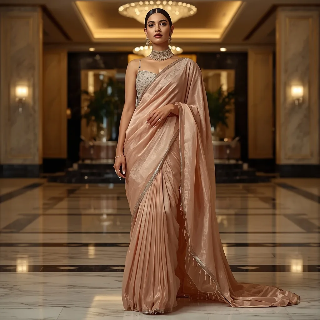 Champagne Cascade Saree Prompt – AI prompt example