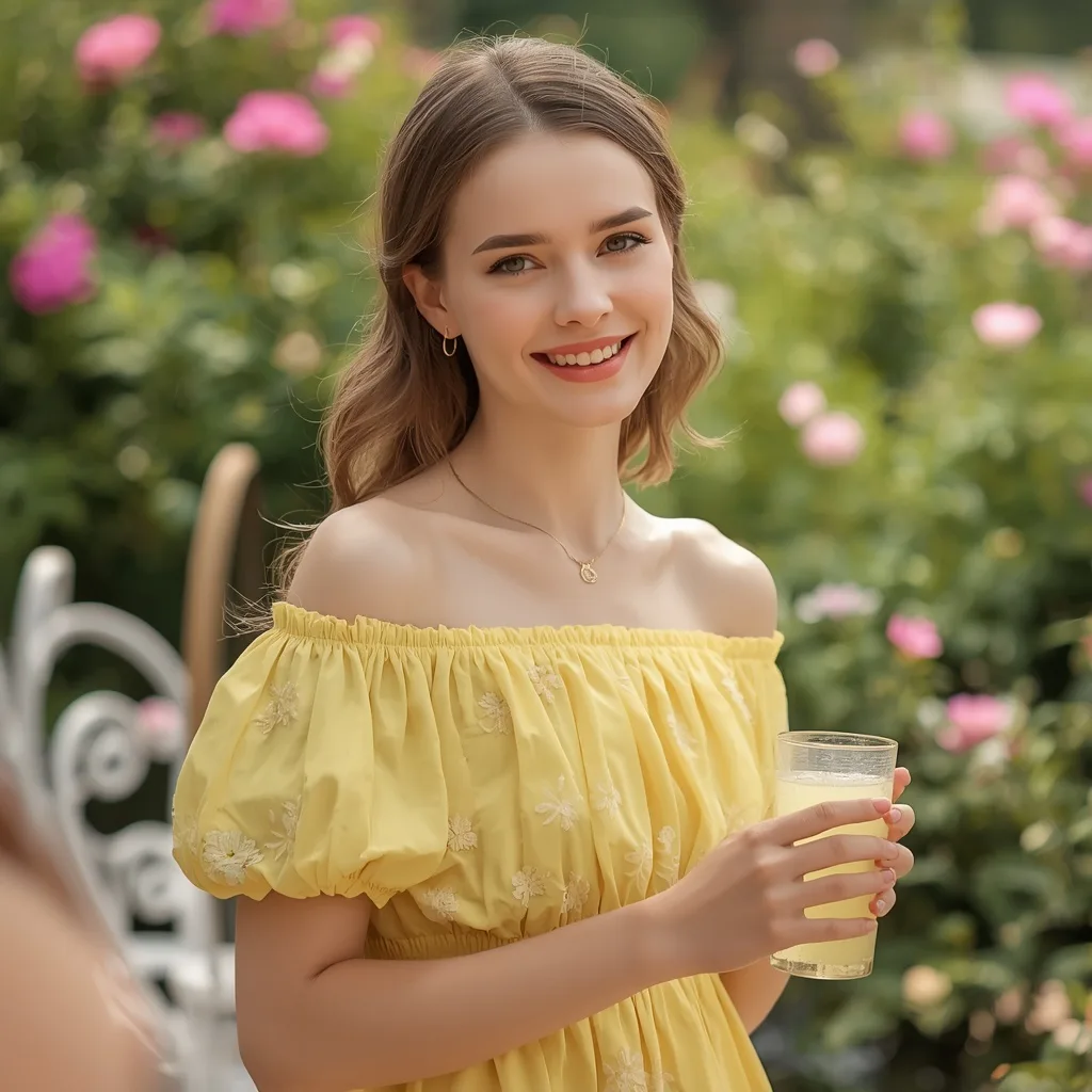 Chic Off-the-Shoulder Dress for a Summer Garden Party – AI prompt example