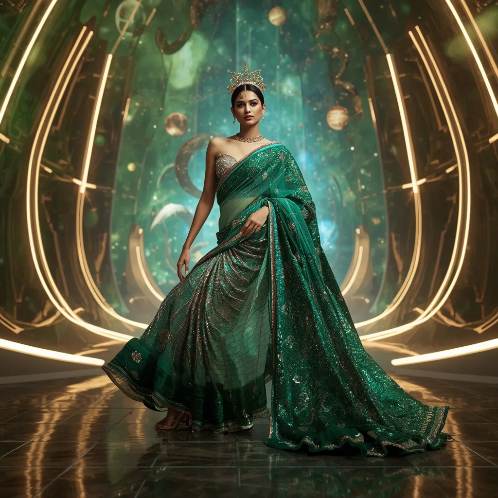 Emerald Opal Solar Crown Hyperqueen Saree with Quantum Arc Eternity Fortress Supreme – AI prompt example