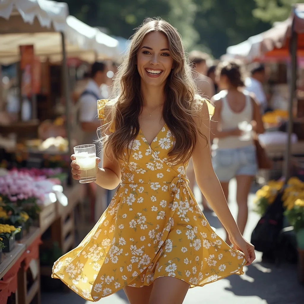 Flirty Floral Print Wrap Dress for a Summer Event – AI prompt example