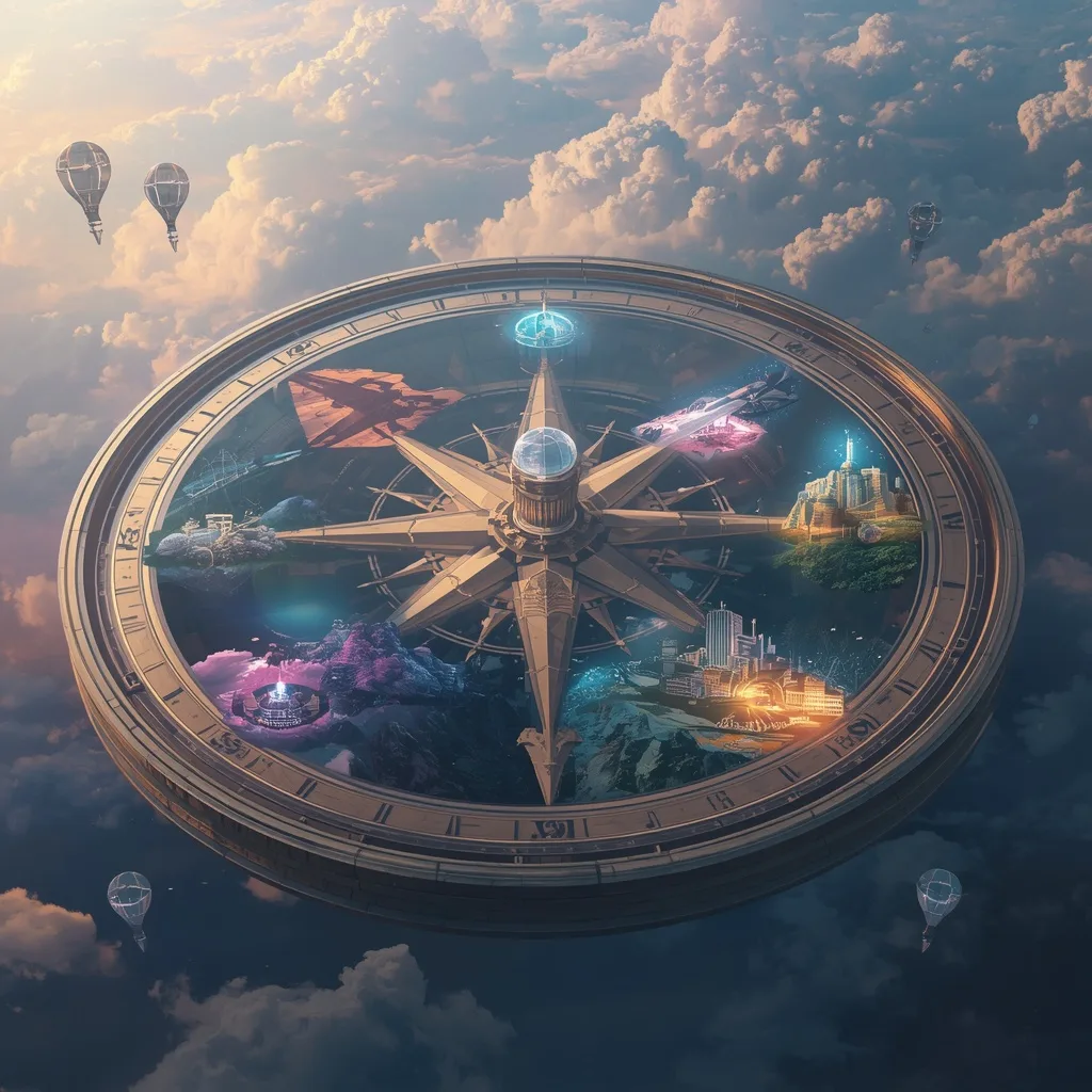 Giant Floating Compass Guiding Lost Worlds Prompt – AI prompt example