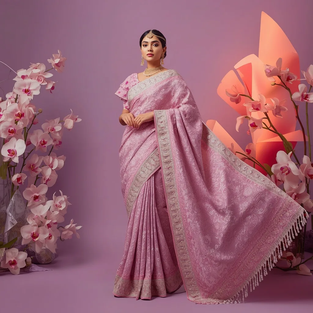 Heavy Orchid Pearl Mirror Saree Glamour Queen – AI prompt example