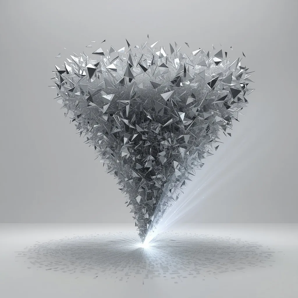 Kinetic Sculpture of a Tornado Made of Millions of Shifting Glass Prisms – AI prompt example