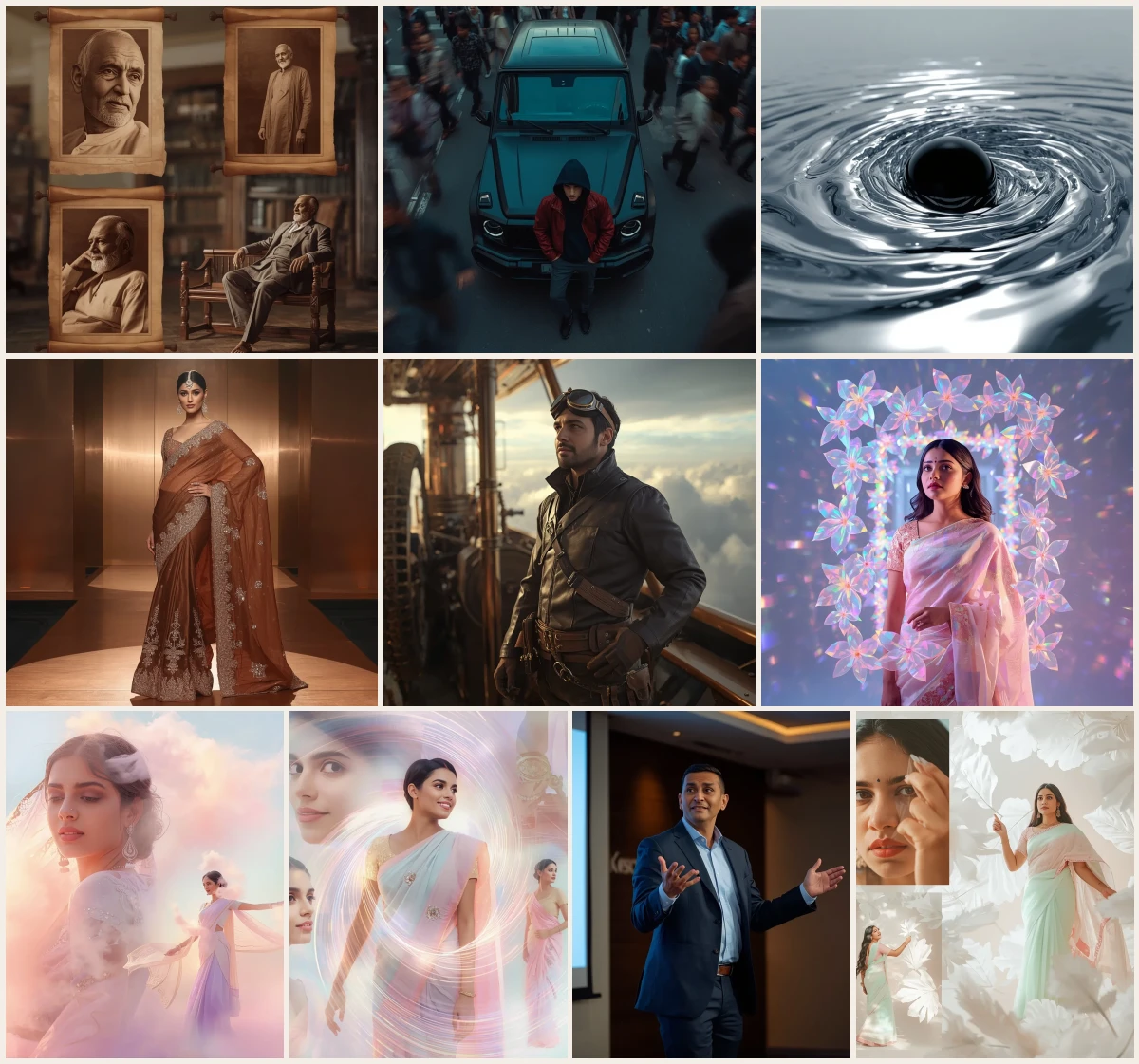 New 10 Timeless Sepia Scroll Collage Photo Prompts for Girls 2026 – copy these 10 prompts for men portrait style ai image generation with neon city lights & bold looks – 10 AI prompt examples
