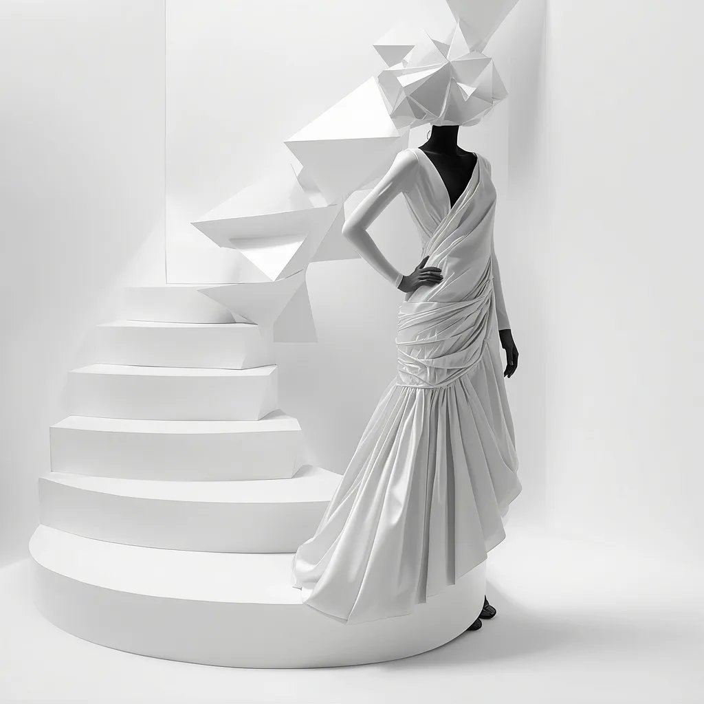 Optical Illusion Staircase Loop Couture Saree with Infinite Geometry – AI prompt example