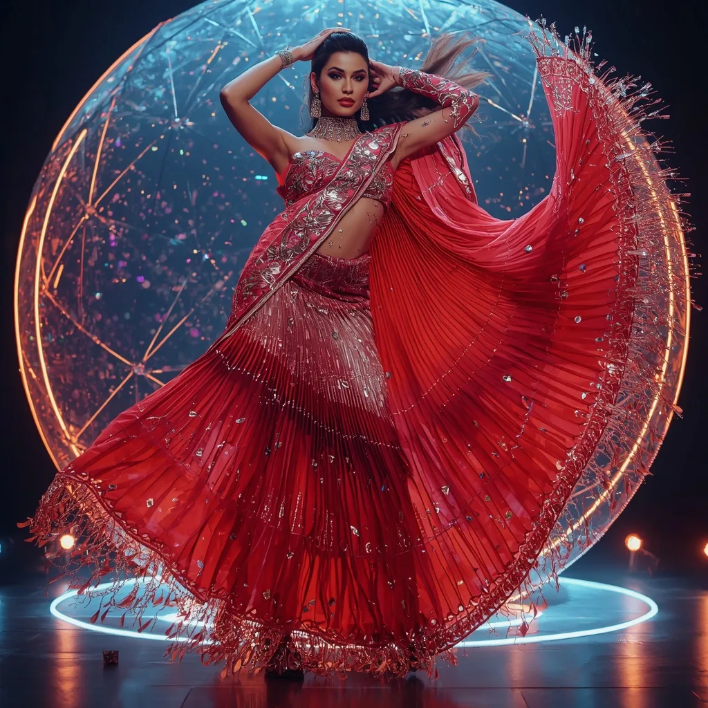 Prism Flame Saree with Floating Crystal Dome – fashion ai prompts — women indian beauty saree — premium lifestyle & model poses – AI generated example