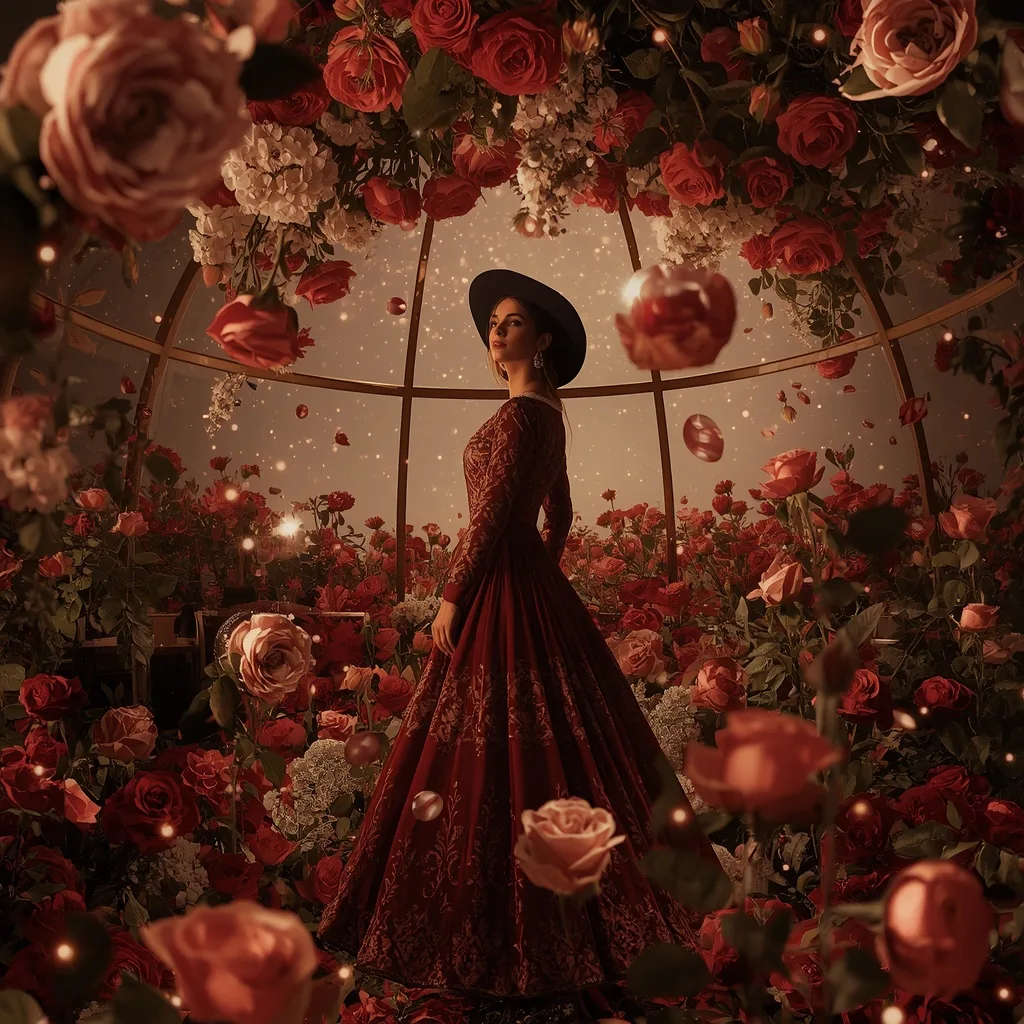 Traditional Western Dress Celestial Rose Planetarium Collage Luxury – AI prompt example
