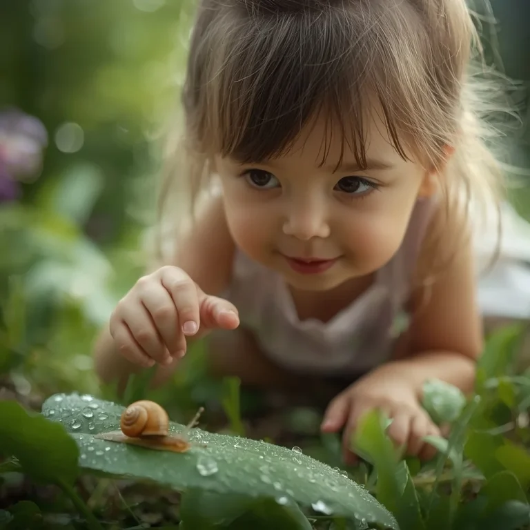 A Cute Girl’s Innocent Fascination with a Garden Snail | Photo Girls Prompt