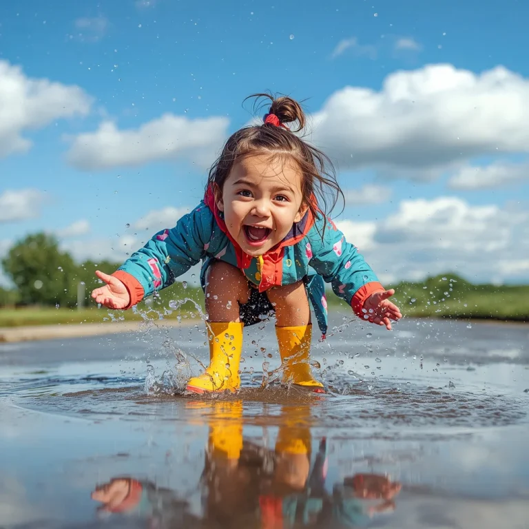 A Cute Girl’s Joyful Splash in a Sparkling Rain Puddle | Kurti Girl Prompt