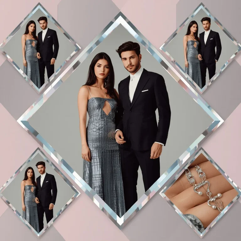 A Diamond Cut Frame Collage of a High Fashion Couple | Sophisticated Collage Diamond-cut
