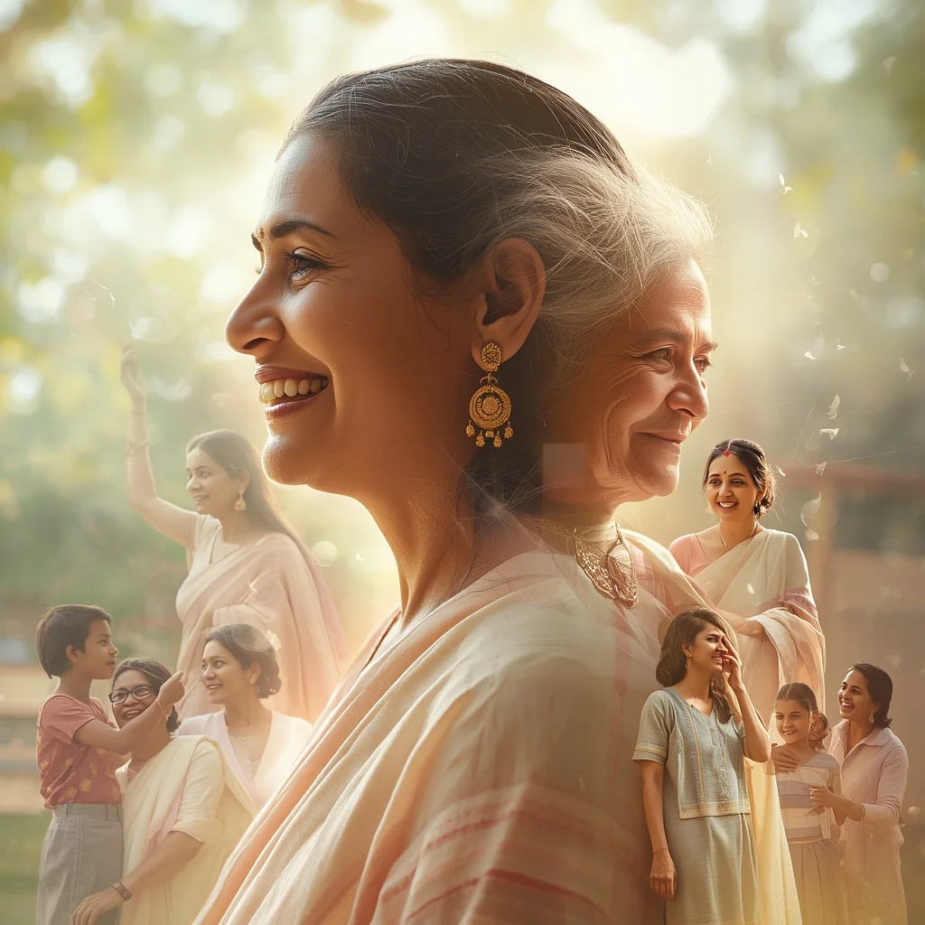 An Indian Mother's Radiant Presence: Joy and Wisdom Across Ages | Indian Bride Prompt
