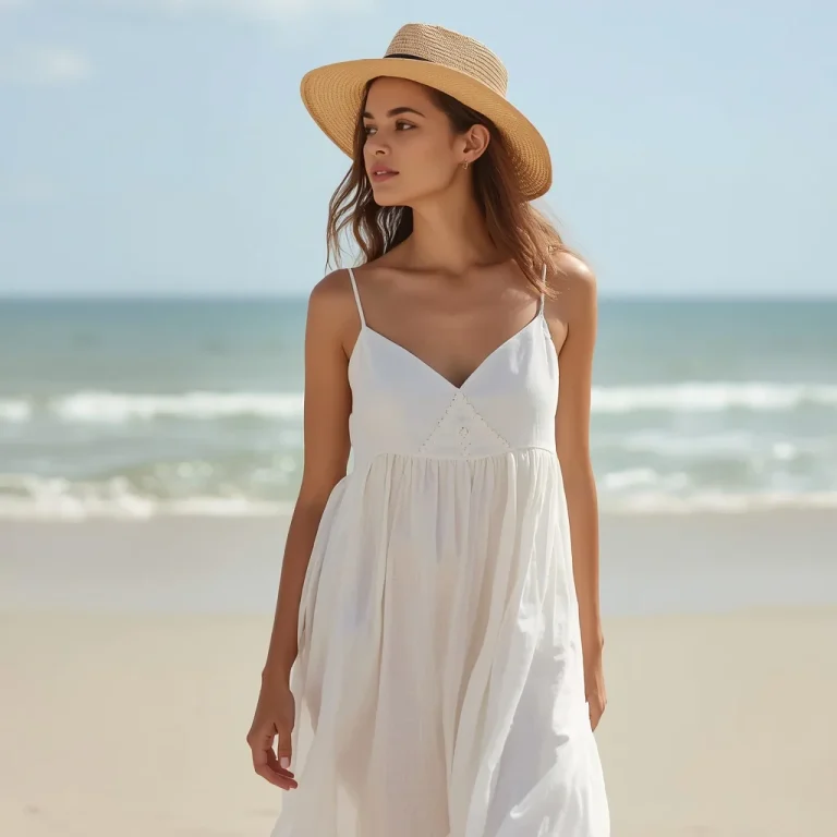 Casual Elegance in a Flowy White Linen Sundress | saree ai prompt