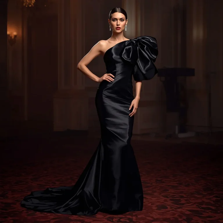 Dramatic Black Gown with Exaggerated Bow Detail | Trending prompt girls instagram