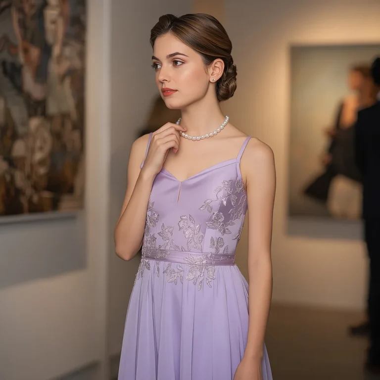 Elegant Girl in Lavender Cocktail Dress at Art Gallery Opening | Elegant Girl Latest