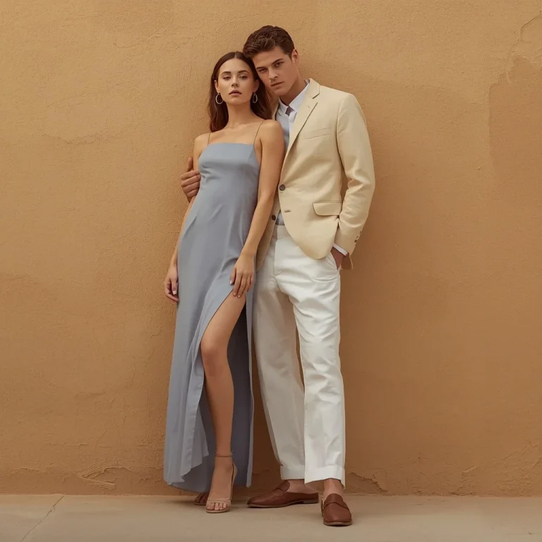 Elegant Romantic Couple in Sophisticated Linen Suit Attire | Elegant Stylish Romantic
