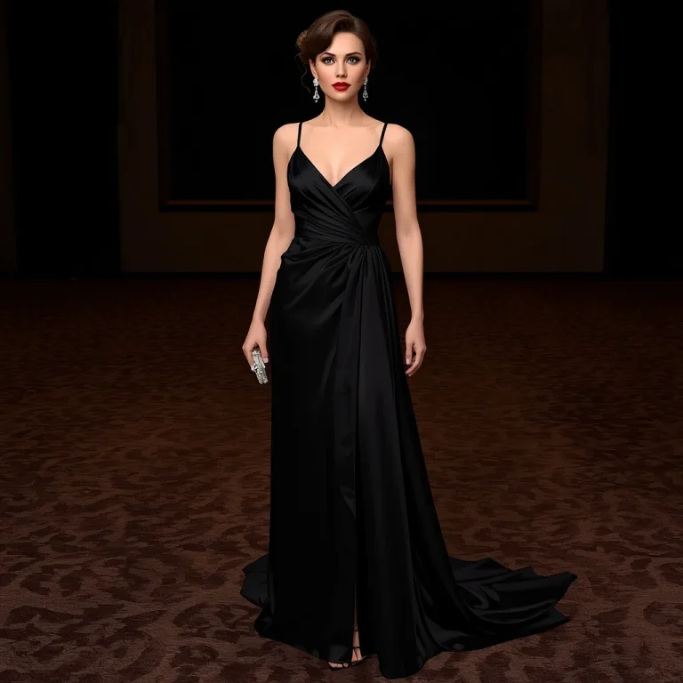 Glamorous Evening: A Black Satin Draped Gown | Sophisticated Alluring Full-length
