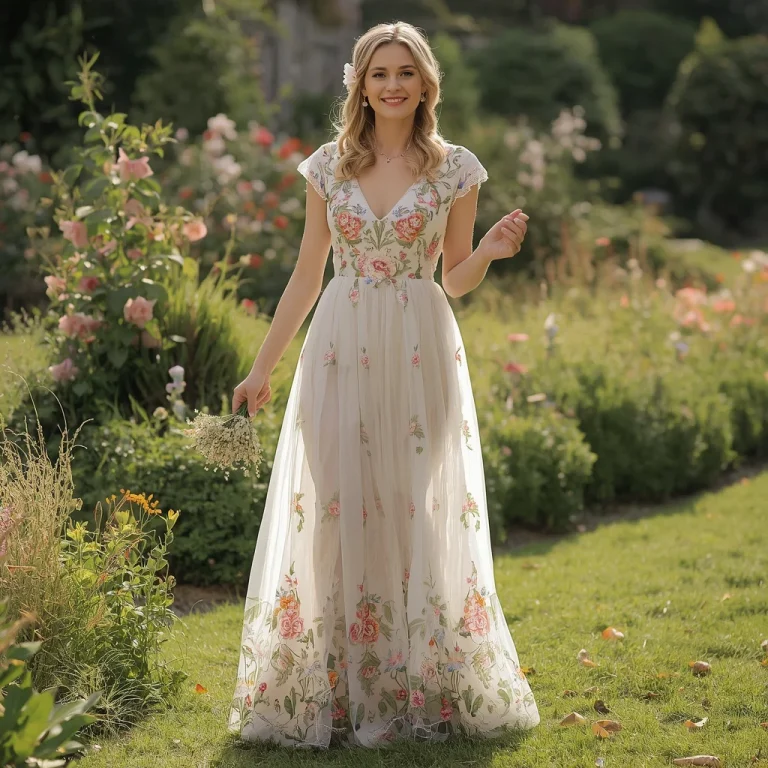 Romantic Floral Embroidered Tulle Maxi Dress | instagram photography ai prompt