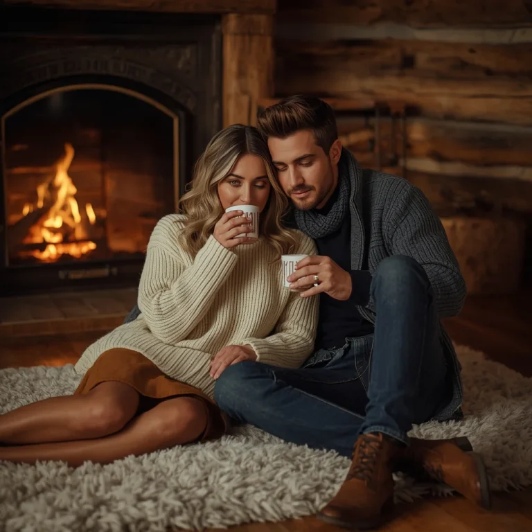 The Cozy Autumn Cabin of Soft Knits and Wool | wedding couple ai prompt