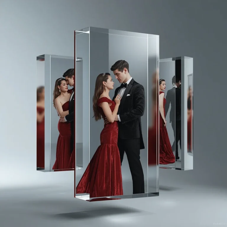 The Floating Glass Panels of Glamorous Velvet Couples | cinematic couple ai prompt