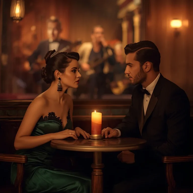 The Warm Amber Lounge of Retro Jazz Glamour | Prompt seen couple photo Editing